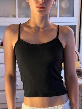 Brandy Melville Ribbed Tank Top with Trim in Black